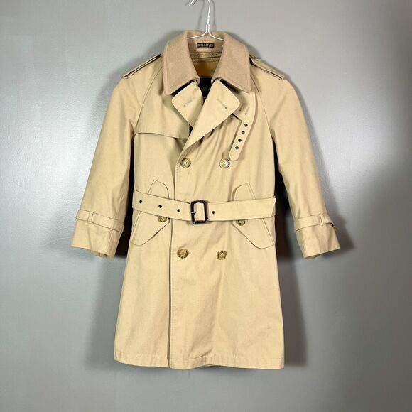 Vintage Saks Fifth Avenue Trench Coat Boys 10 Removable Wool Liner Check Retro - Picture 1 of 16